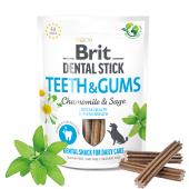Дентални пръчици Brit Dental Stick Teeth & Gums with Chamomile & Sage с Лайка и градински чай за здрави зъби и венци- 7бр.